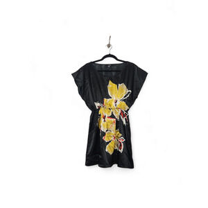 y2k Forever 21 Elastic Waist Floral Flower Boho Dress Fairy Goth Med Mini/Midi